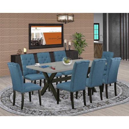 East West Furniture 9 Piece X-Style Dining Room Set - Wire Brushed Black X697EL121-9